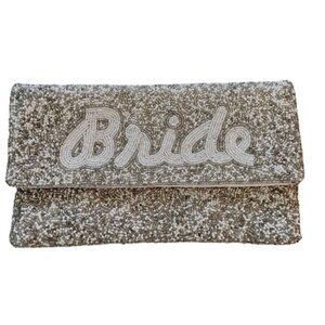 LCD “Bride” Beaded Clutch. Never Used. Still With Tag. White. Silver.